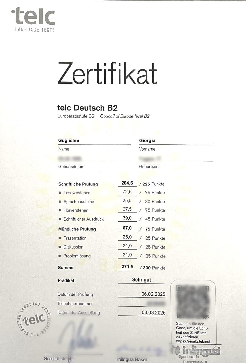 TELC B2 German language certificate